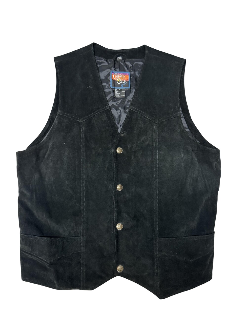 Vintage Cripple Creek Suede Leather Vest Mens Large Black Western Biker 90s